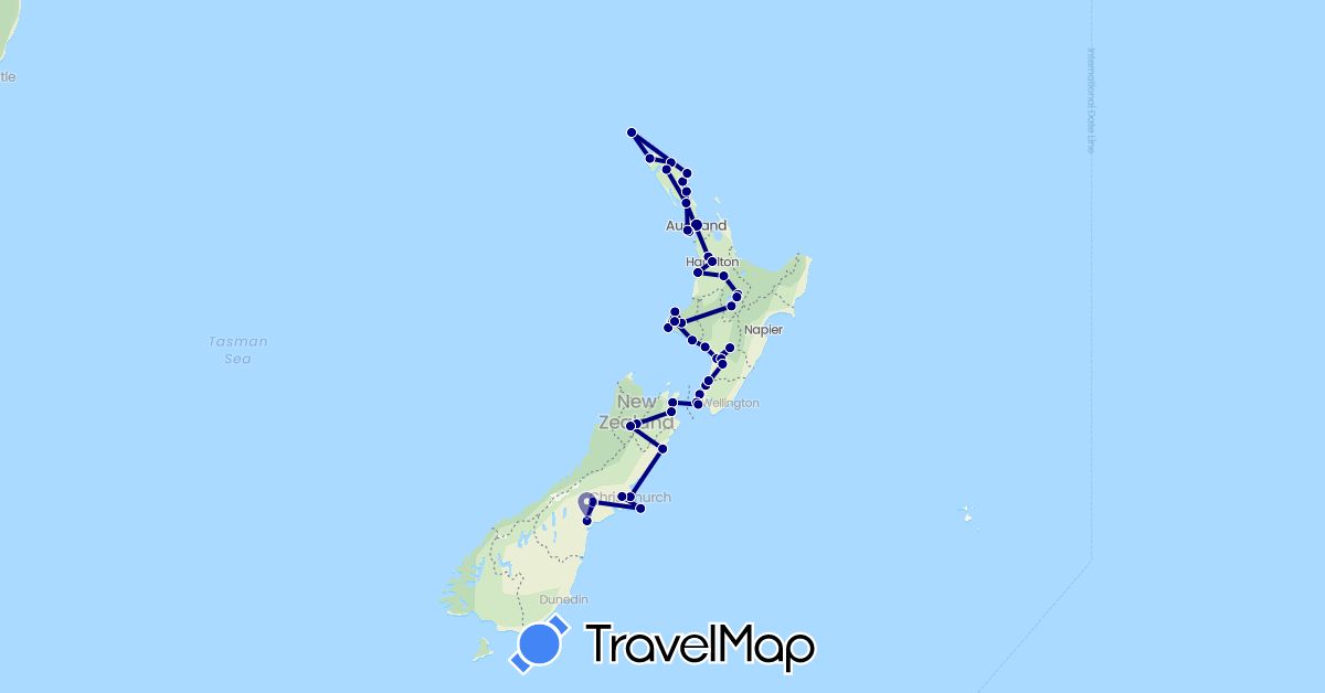 TravelMap itinerary: driving in Canada, New Zealand (North America, Oceania)